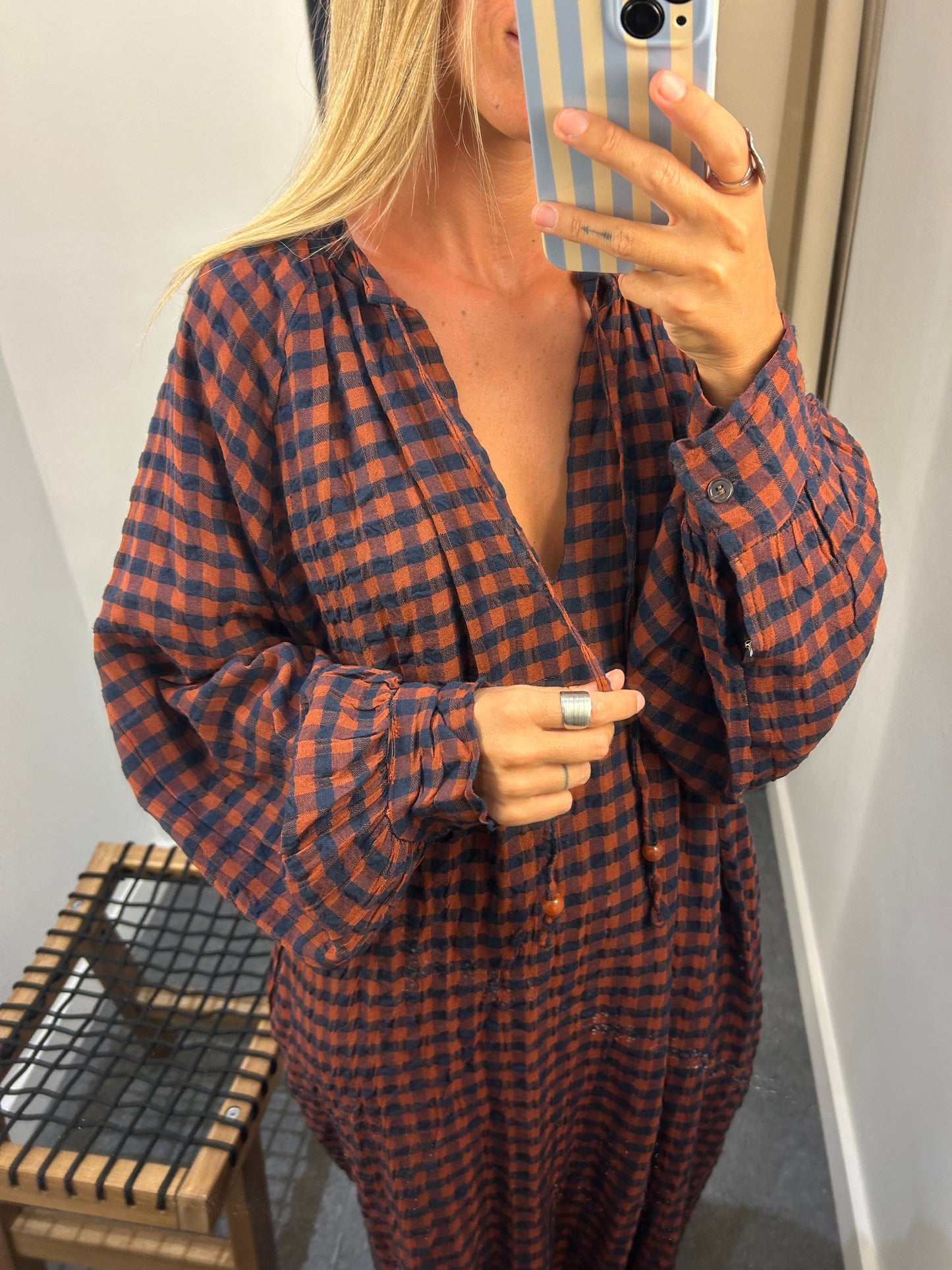 Vestido cuadro Teja