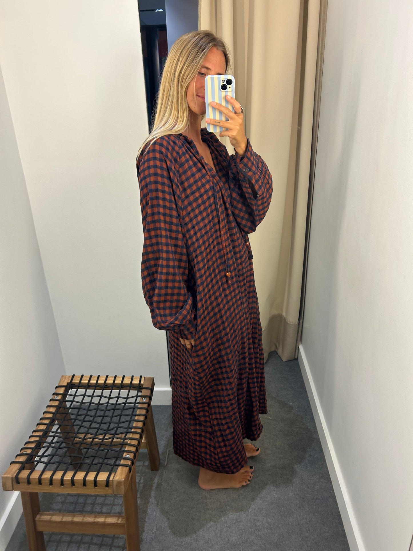Vestido cuadro Teja