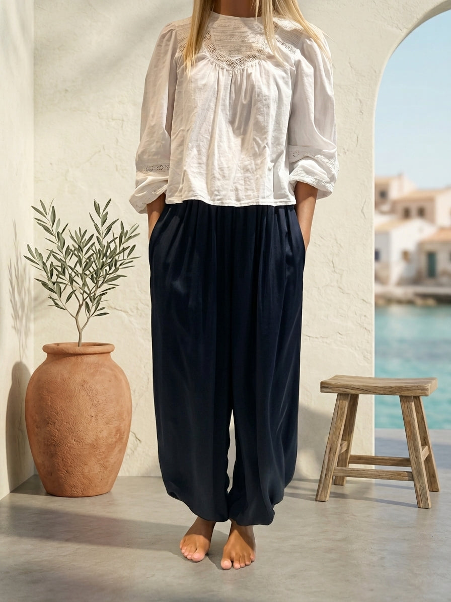 Pantalón satinado azul